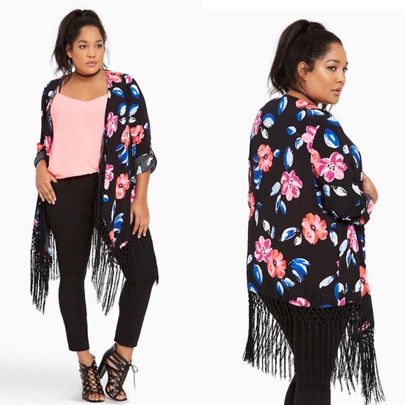 torrid Tops - ⬇️Floral print crepe fringe trim kimono